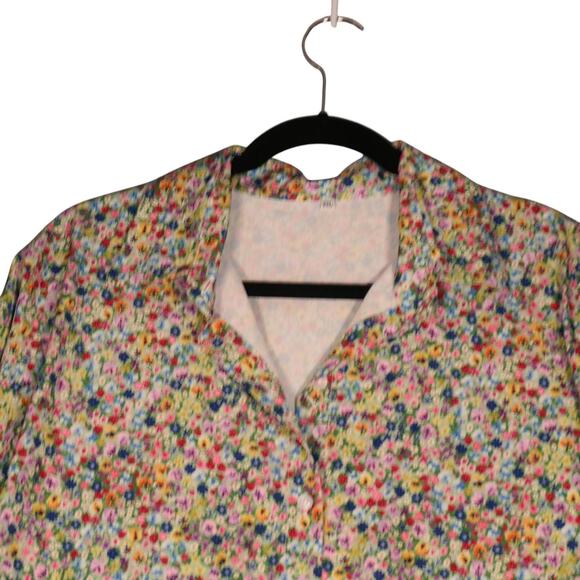 Floral Button Down Shirt Womens 2XL Colorful Long Sleeve Collared Blouse Light - Picture 3 of 12